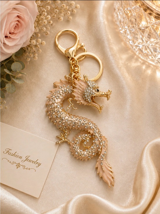 Jewelry - Rose Gold Dragon Keychain Charm with Rhinestones